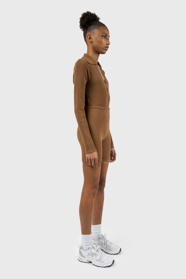 Nu In WAFFLE RIBBED KNITTED LONG SLEEVE BODYSUIT