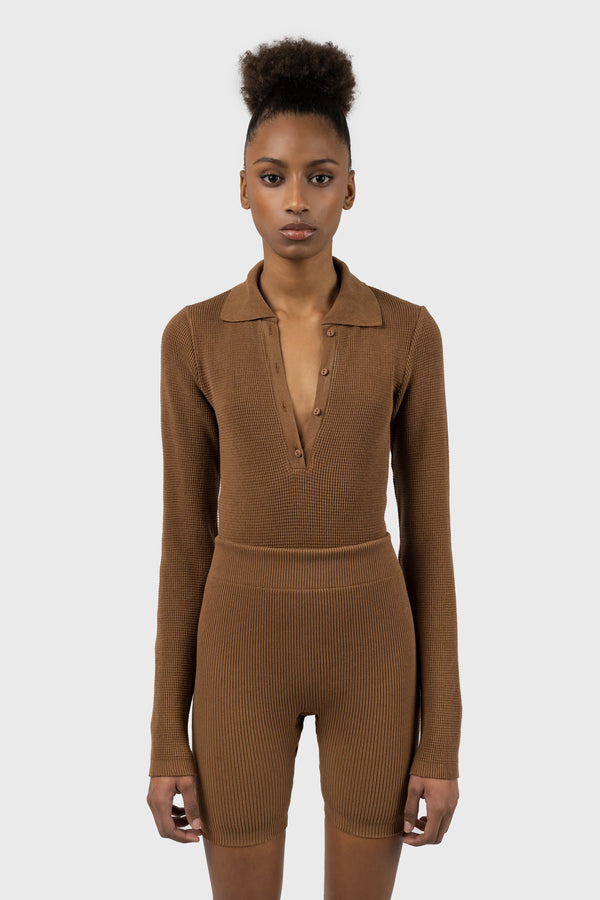 Nu In WAFFLE RIBBED KNITTED LONG SLEEVE BODYSUIT