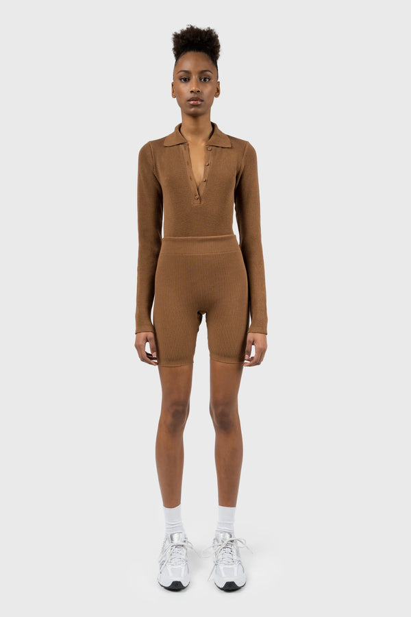 nu in WAFFLE RIBBED KNITTED LONG SLEEVE BODYSUIT
