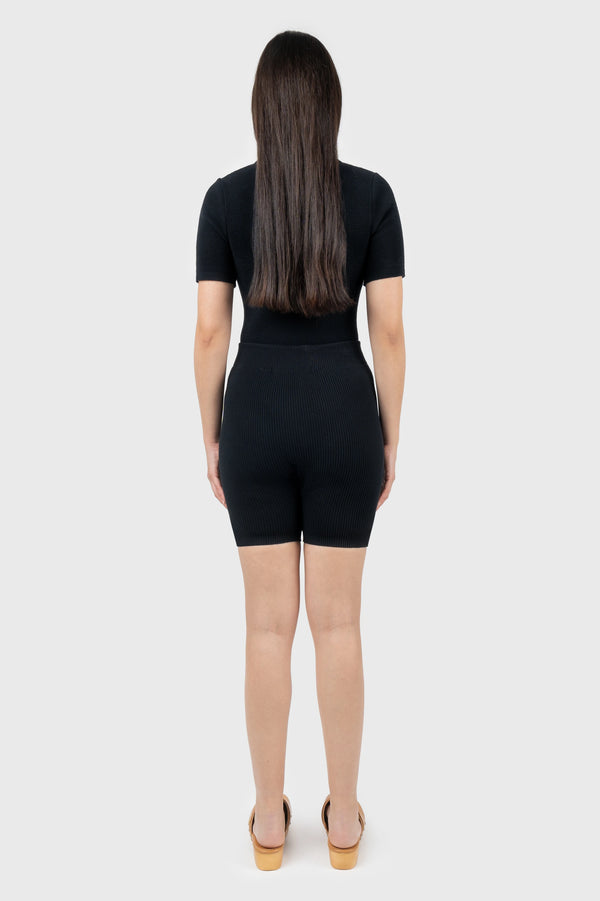 Nu In WAFFLE RIBBED KNITTED SHORT SLEEVE BODYSUIT