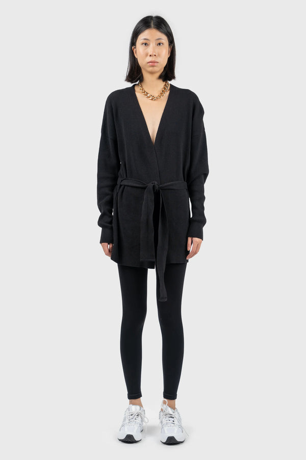 nu in WAIST TIE DETAIL RELAXED KNIT CARDIGAN