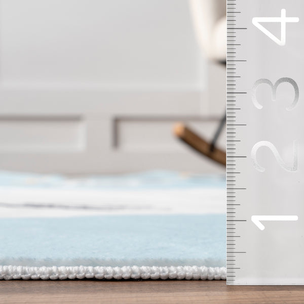 Nuloom Adalynn Sleepy Cat Kids Machine Washable Area Rug Blue