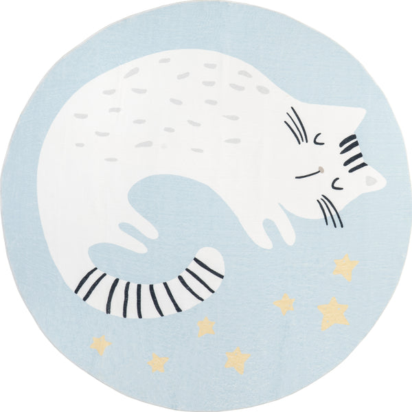 nuloom Adalynn Sleepy Cat Kids Machine Washable Area Rug Blue