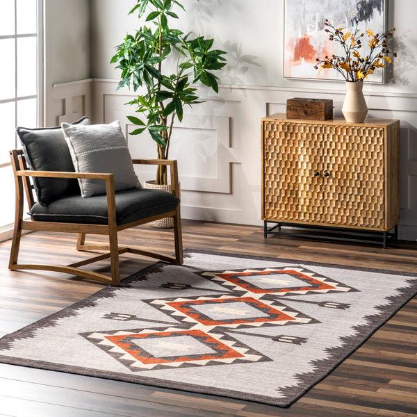 Nuloom Adilynn Aztec Machine Washable Area Rug Gray