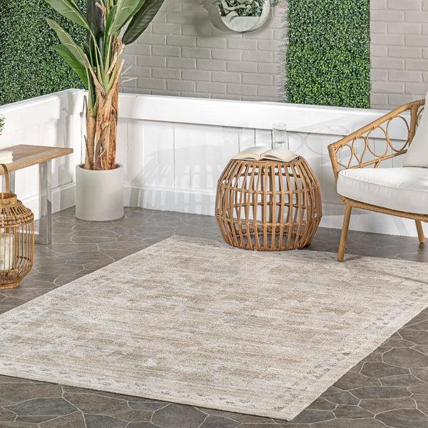 Nuloom Aine Bordered Machine Washable Indoor/Outdoor Area Rug Beige