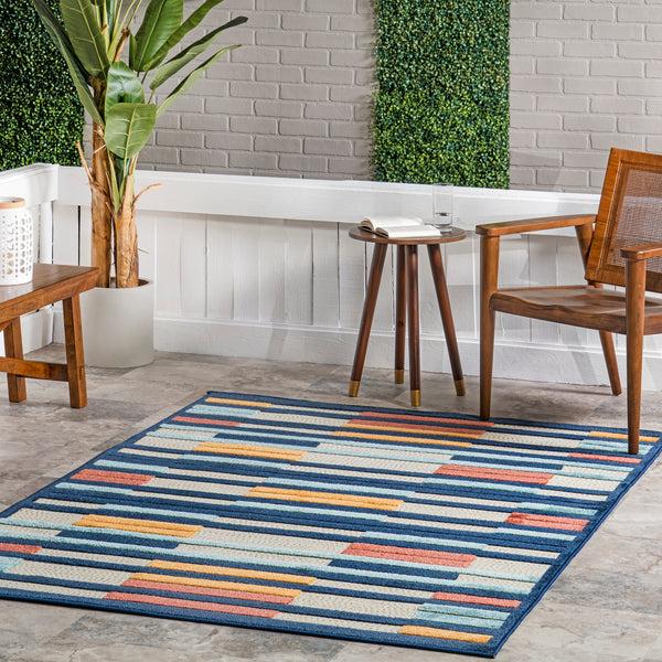 Nuloom Ainslee Elevated Stripes Indoor/Outdoor Area Rug Blue