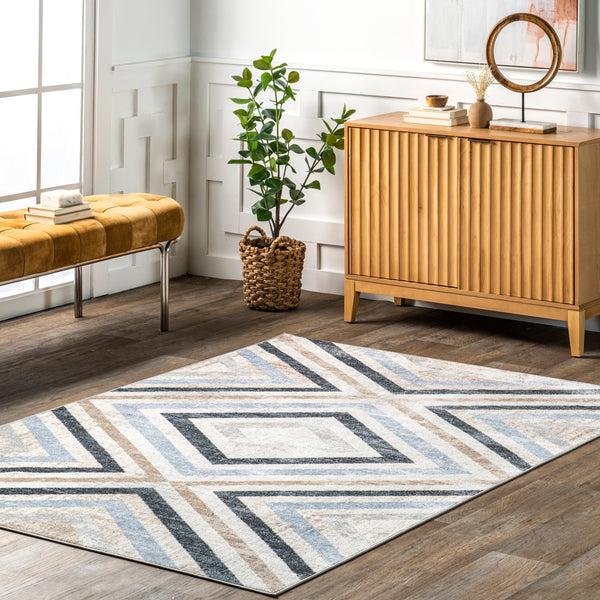 Nuloom Akari Transitional Diamond Machine Washable Area Rug Blue