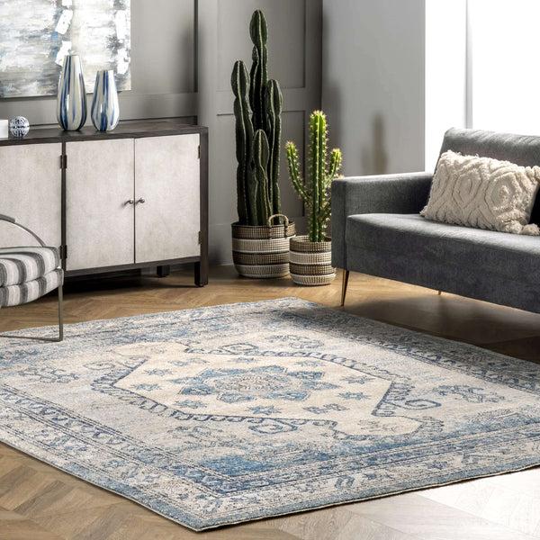 Nuloom Alexis Vintage Distressed Medallion Area Rug Blue