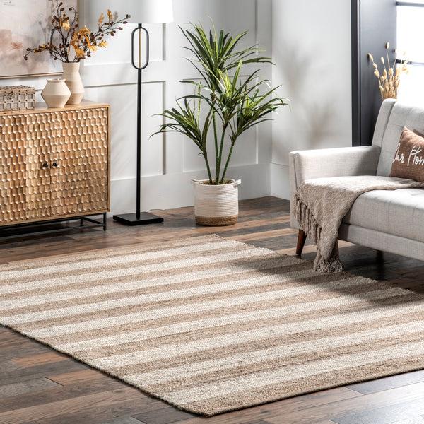 Nuloom Alisia Flatweave Striped Jute Area Rug Off White