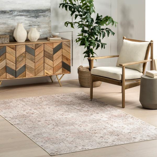 Nuloom Alona Faded Medallion Stain-Resistant Machine Washable Area Rug Light Beige