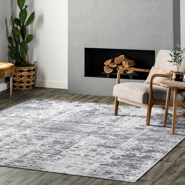 Nuloom Alva Faded Abstract Machine Washable Area Rug Light Gray