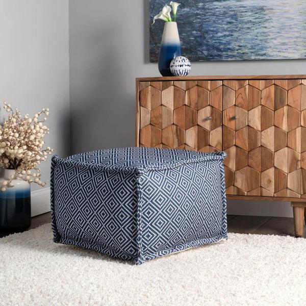 Nuloom Amalfi Aztec Print Indoor/Outdoor Filled Ottoman Pouf Blue