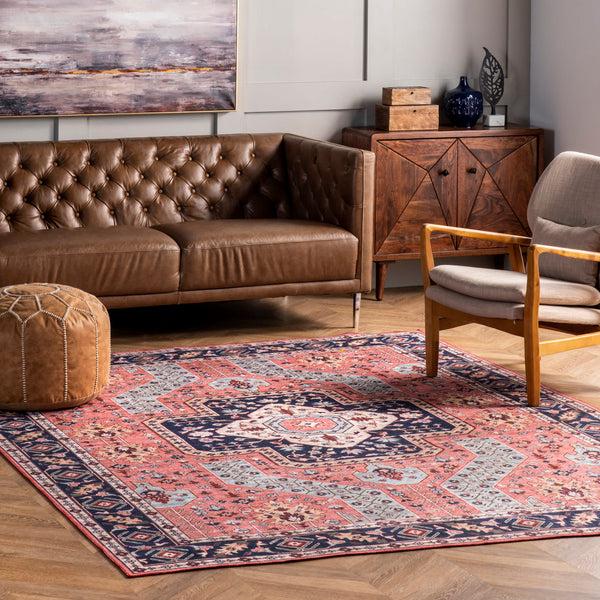 Nuloom Amber Machine Washable Floral Aztec Area Rug Rust