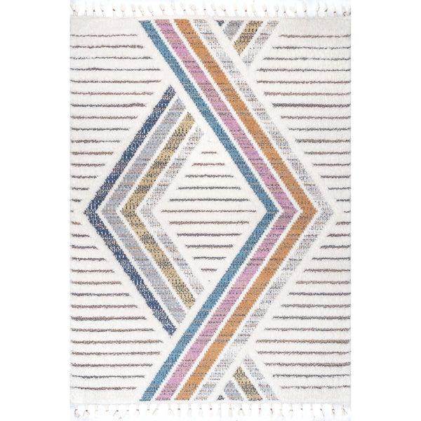 nuloom Angela High-Low Modern Diamond Tassel Area Rug Beige