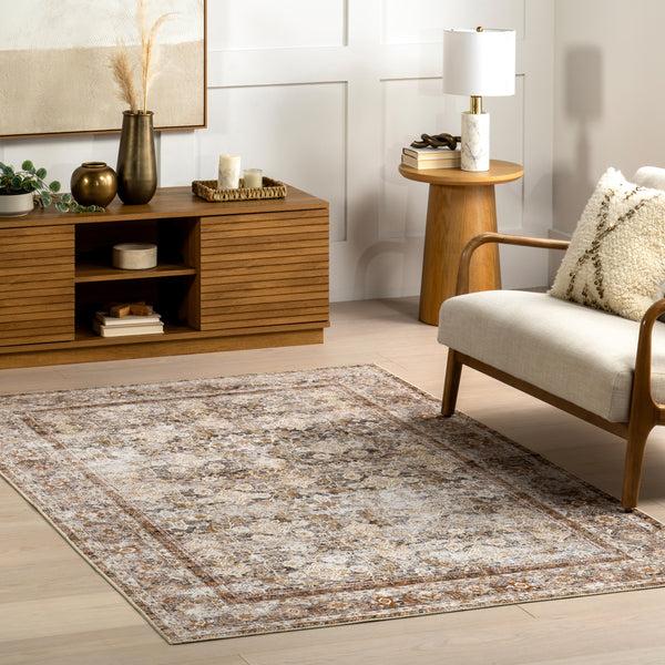 Nuloom Anise Antique Floral Stain-Resistant Machine Washable Area Rug Ivory