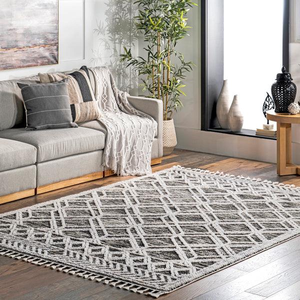 Nuloom Ansley Moroccan Lattice Tassel Area Rug Gray