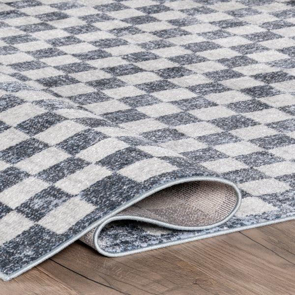 Nuloom Ashanti Vintage Checkers Machine Washable Area Rug Navy