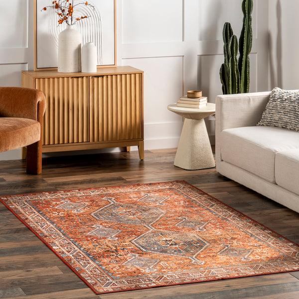 Nuloom Ashen Medallion Border Machine Washable Area Rug Red