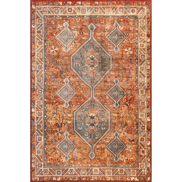 nuloom Ashen Medallion Border Machine Washable Area Rug Red