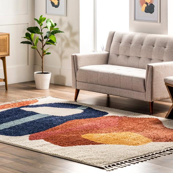 Nuloom Ashton Shaggy Contemporary Abstract Tassel Area Rug Beige