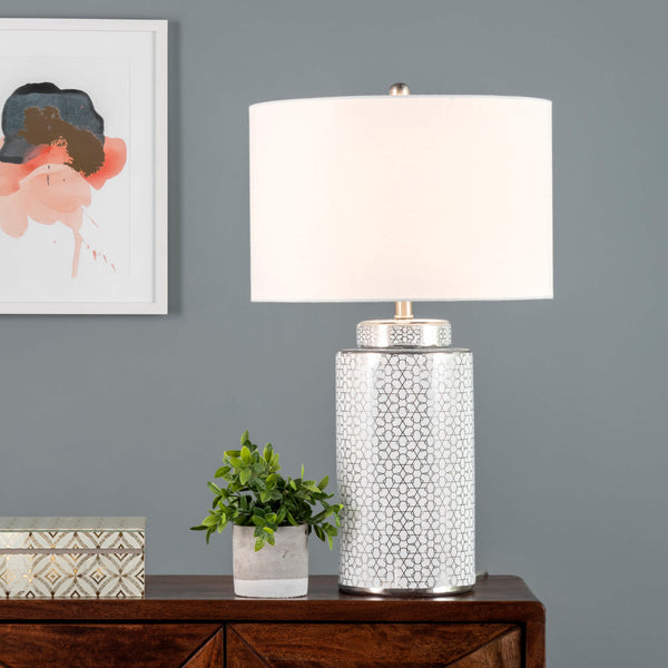 Nuloom Austin 29" Ceramic Floral Trellis Table Lamp Silver