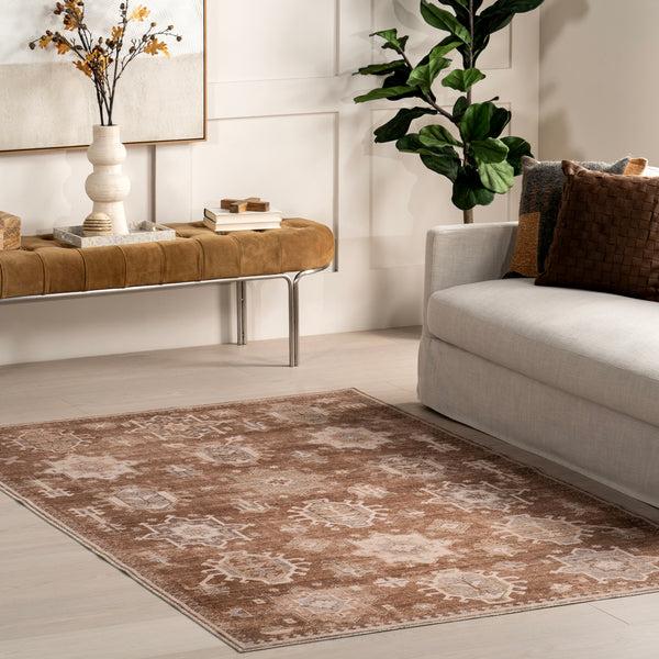 Nuloom Avalon Multi Medallion Machine Washable Area Rug Sienna Brown