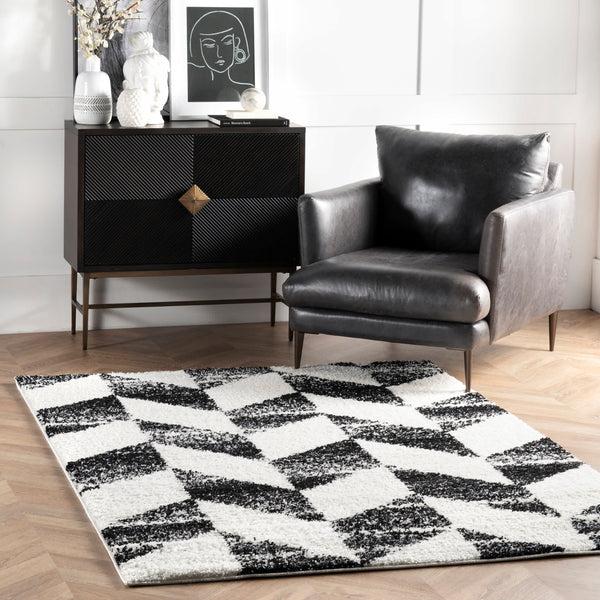 Nuloom Avery Herringbone Cozy Shag Area Rug Black And White