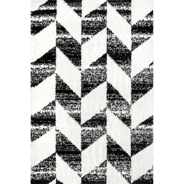 nuloom Avery Herringbone Cozy Shag Area Rug Black And White