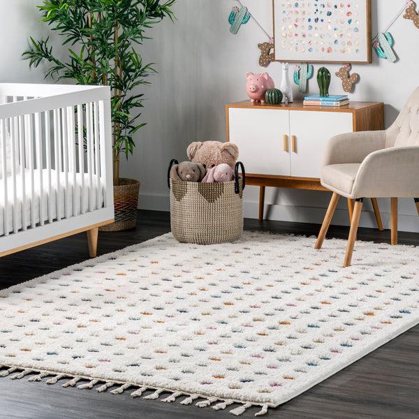 Nuloom Behati Polka Dot Kids Tasseled Area Rug Ivory