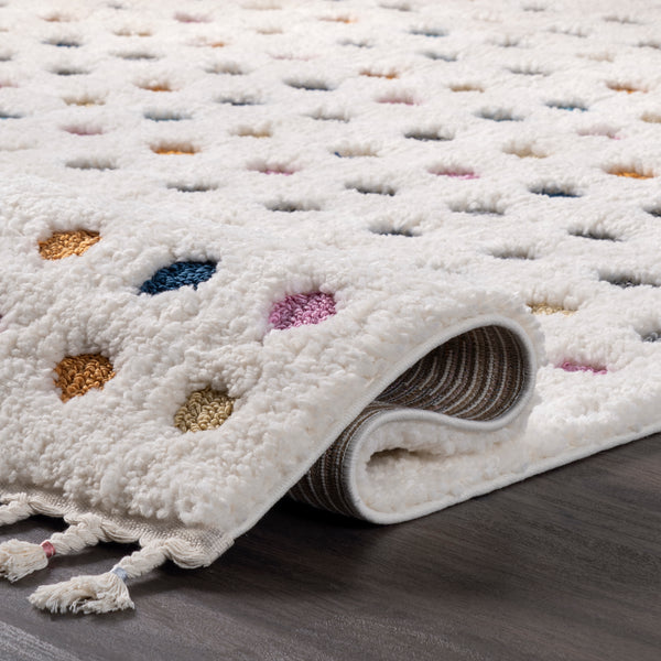 Nuloom Behati Polka Dot Kids Tasseled Area Rug Ivory