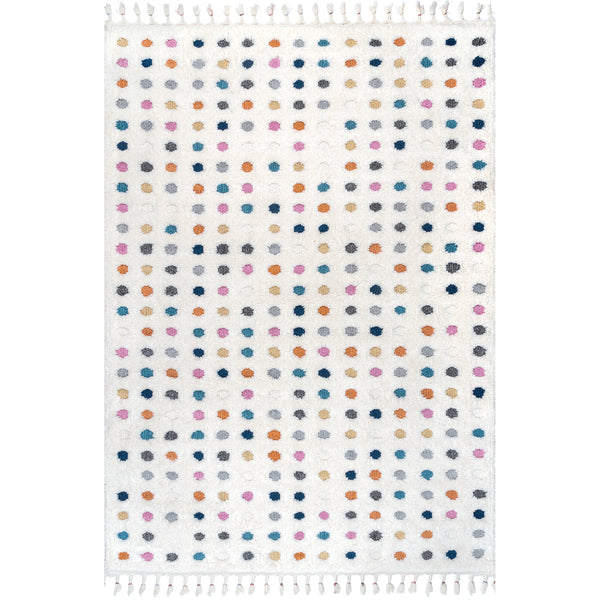 nuloom Behati Polka Dot Kids Tasseled Area Rug Ivory
