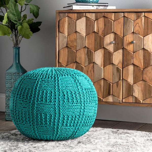 Nuloom Berlin Casual Knitted Filled Ottoman Pouf Teal