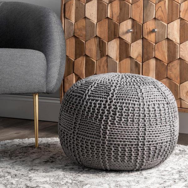 Nuloom Berlin Casual Knitted Filled Ottoman Pouf Teal