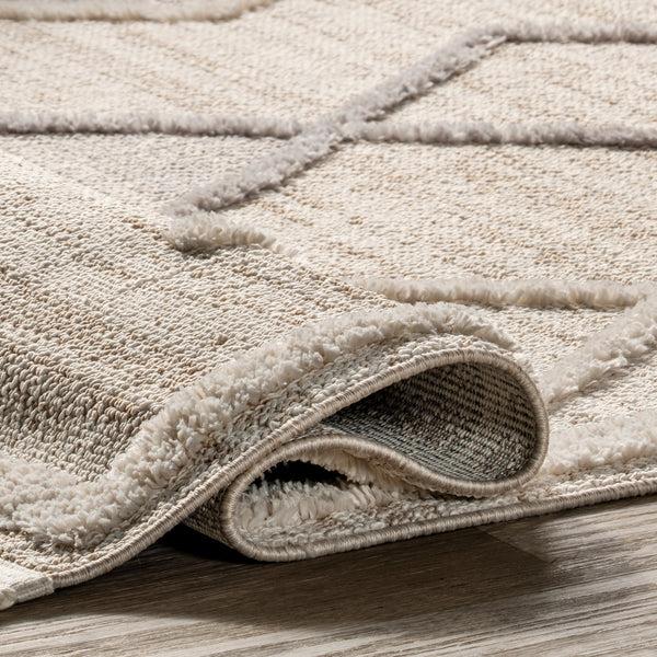 Nuloom Blanche Moroccan Lattice Tasseled Area Rug Beige