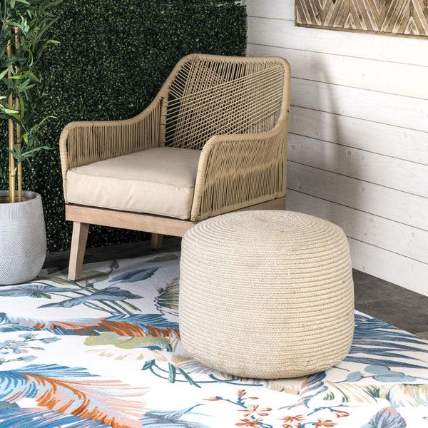 Nuloom Braided Indoor/Outdoor Filled Ottoman Pouf Beige