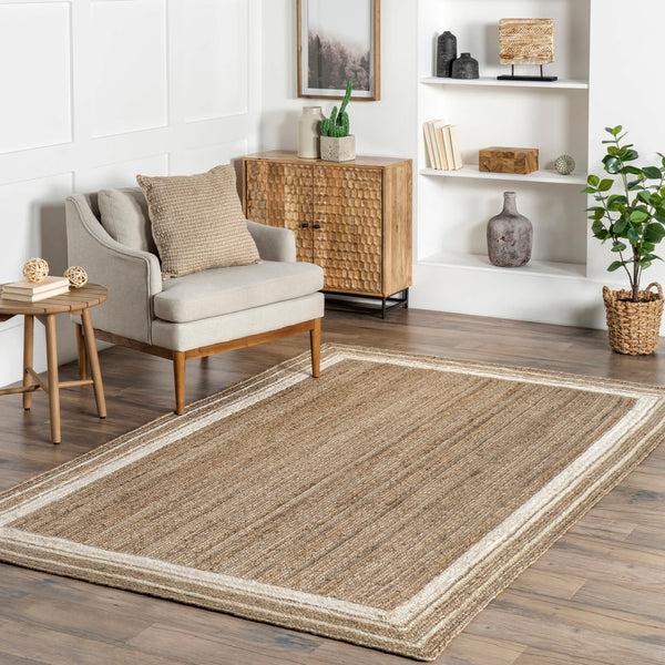 Nuloom Braided Rikki Border Jute Area Rug Off-White