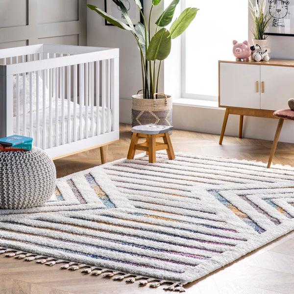 Nuloom Bristol High-Low Geometric Ripples Tassel Area Rug Beige