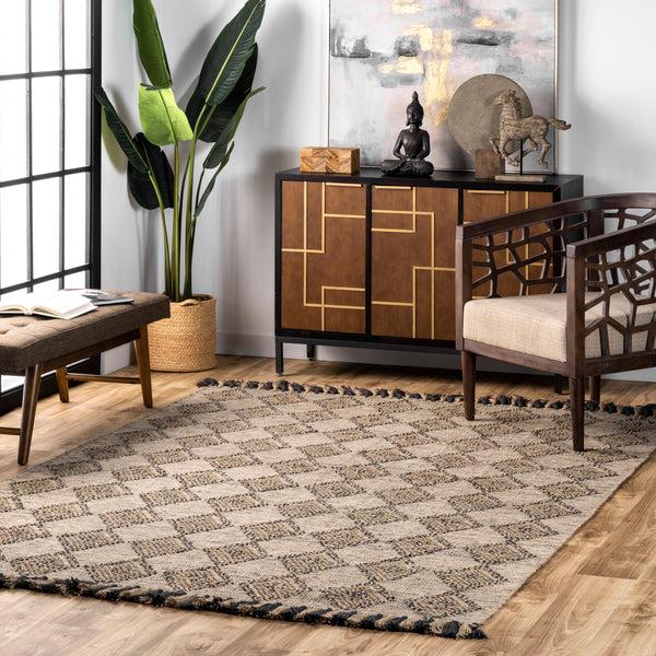 Nuloom Britta Textured Diamond Tassel Area Rug Beige