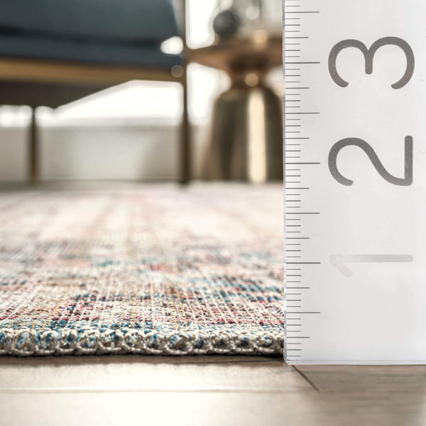 Nuloom Cammy Machine Washable Faded Vintage Medallion Area Rug Blue