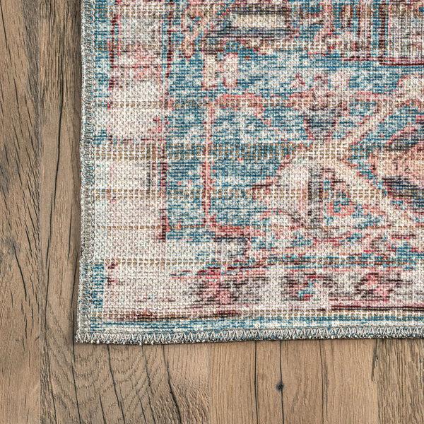 Nuloom Cammy Machine Washable Faded Vintage Medallion Area Rug Blue