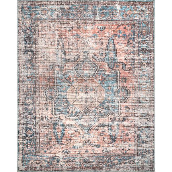 nuloom Cammy Machine Washable Faded Vintage Medallion Area Rug Blue