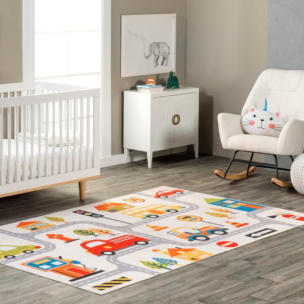 Nuloom Carmina City Streets Machine Washable Kids Area Rug White Multi