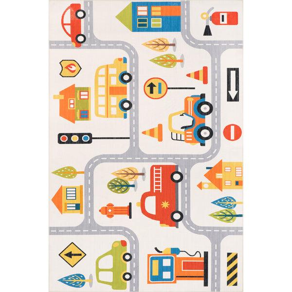 nuloom Carmina City Streets Machine Washable Kids Area Rug White Multi