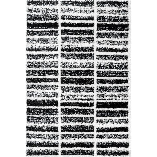 nuloom Celyn Distressed Block Shag Area Rug Black And White