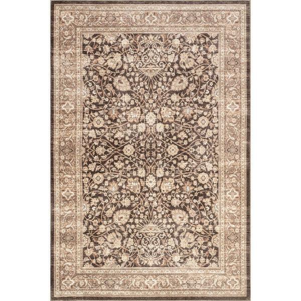 nuloom Cerise Floral Faded Stain-Resistant Machine Washable Area Rug Dark Brown