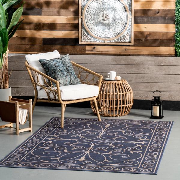 Nuloom Chara Traditional Vines Machine Washable Indoor/Outdoor Area Rug Navy