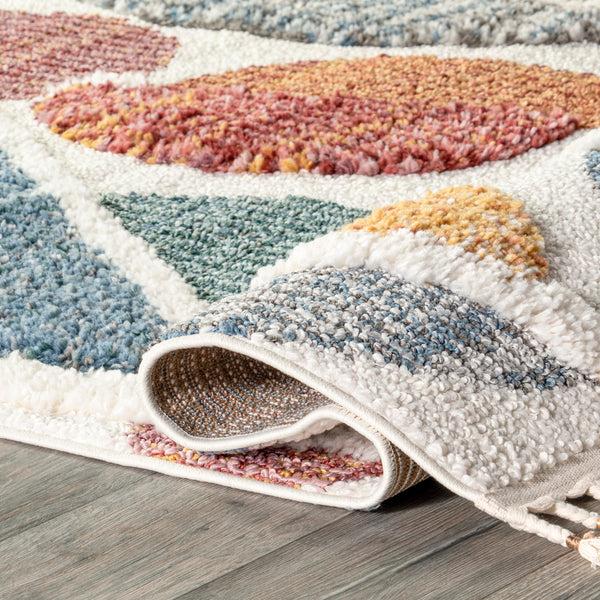 Nuloom Chaya Abstract High/Low Kids Tassel Area Rug Ivory