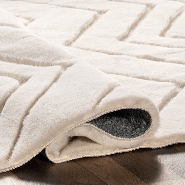 Nuloom Chevron Faux Rabbit Machine Washable Area Rug Off-White