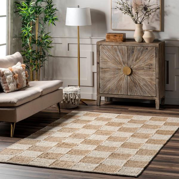 Nuloom Christana Traditional Checkered Jute Area Rug Ivory