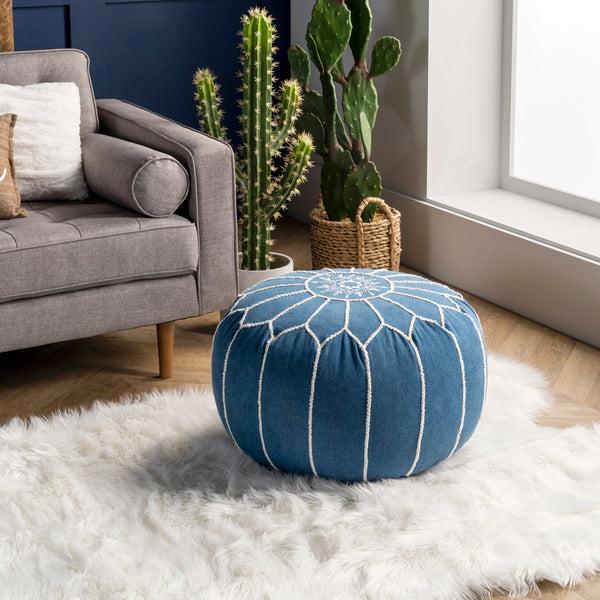 Nuloom Classic Moroccan Cotton Filled Ottoman Pouf Blue